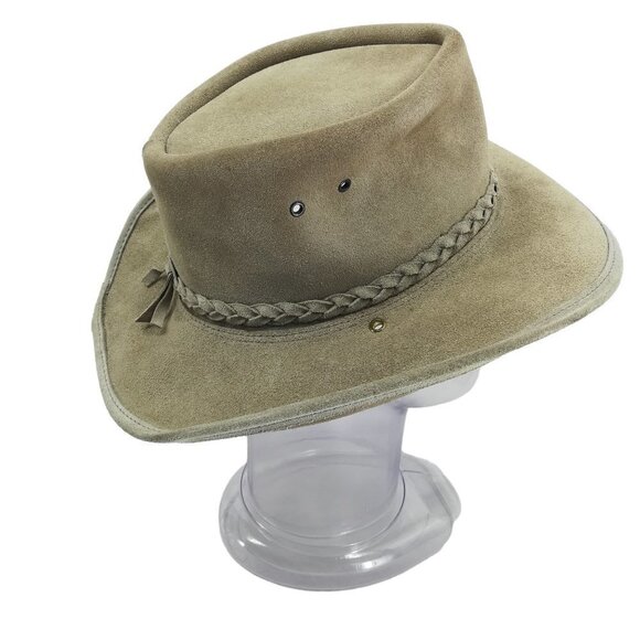 BC Hats Steer Hide Australian Outback Bush Hat Size L Suede Leather Safari - Picture 8 of 12